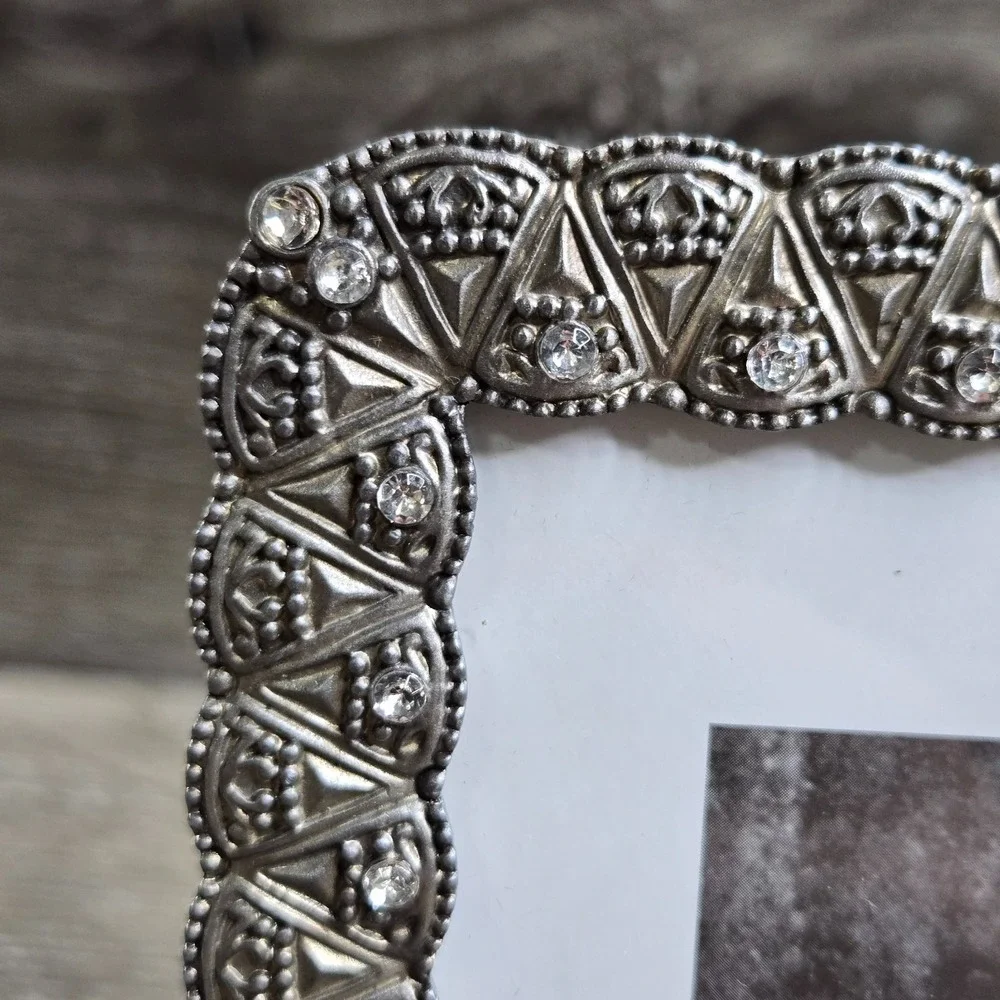 Aaron Brothers Jeweled Pewter Tone Picture Frame 4x6 Vintage Ornate Rhinestone